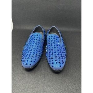 Bolano Mens Blue Spiked Loafers Glitter Studded Slip On Dress Shoes Size 10.5